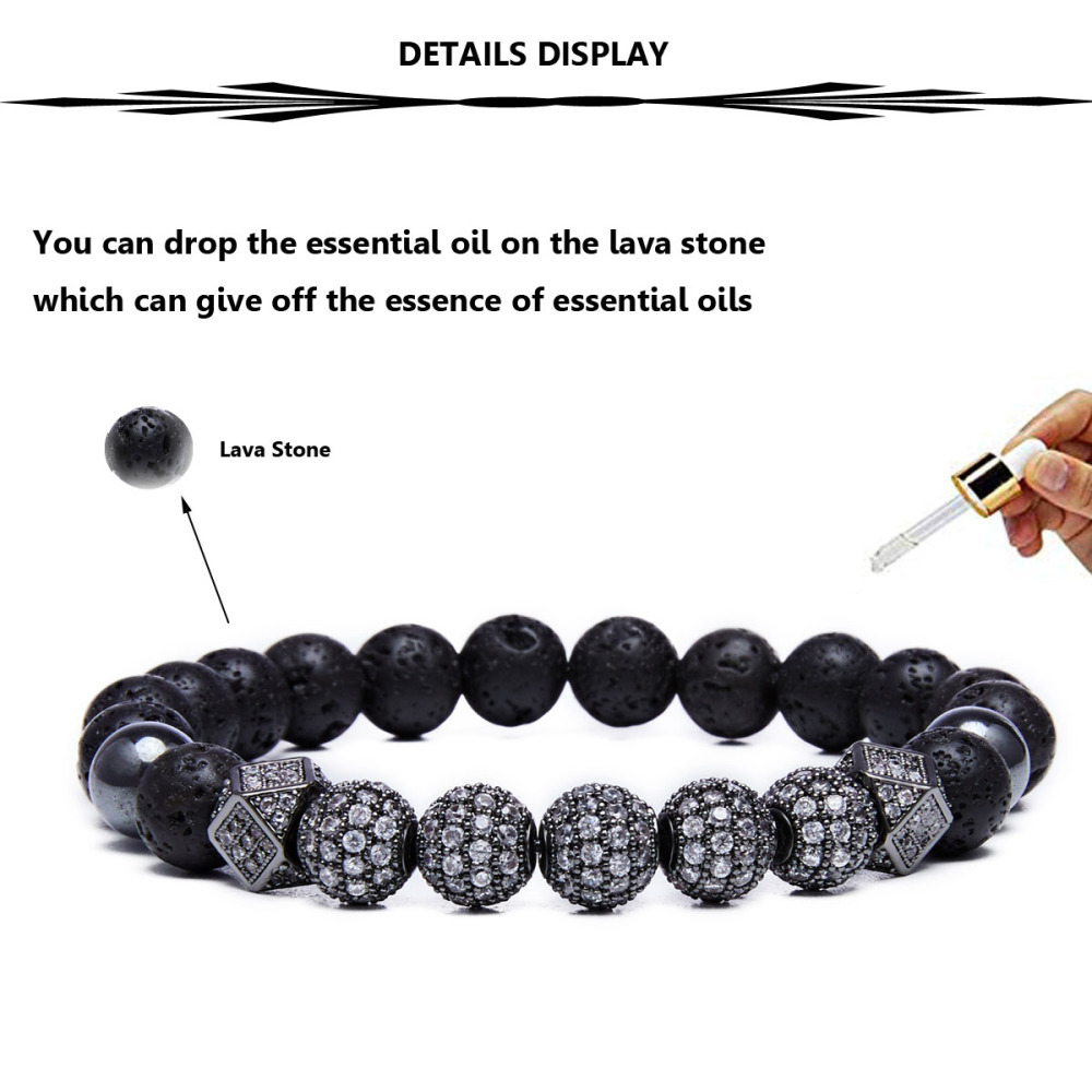 2PCS Black Prayer Beads Bracelet for Men Women CZ Rhinestone Crystal King Crown Couple Set Bracelets Bangle Gift Box