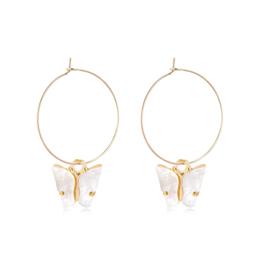 Acrylic Butterfly Hoop Earrings for Women Girls Fasion Vintage 30mm Hoops Piercing Drop Dangle Earring with Gold-plated