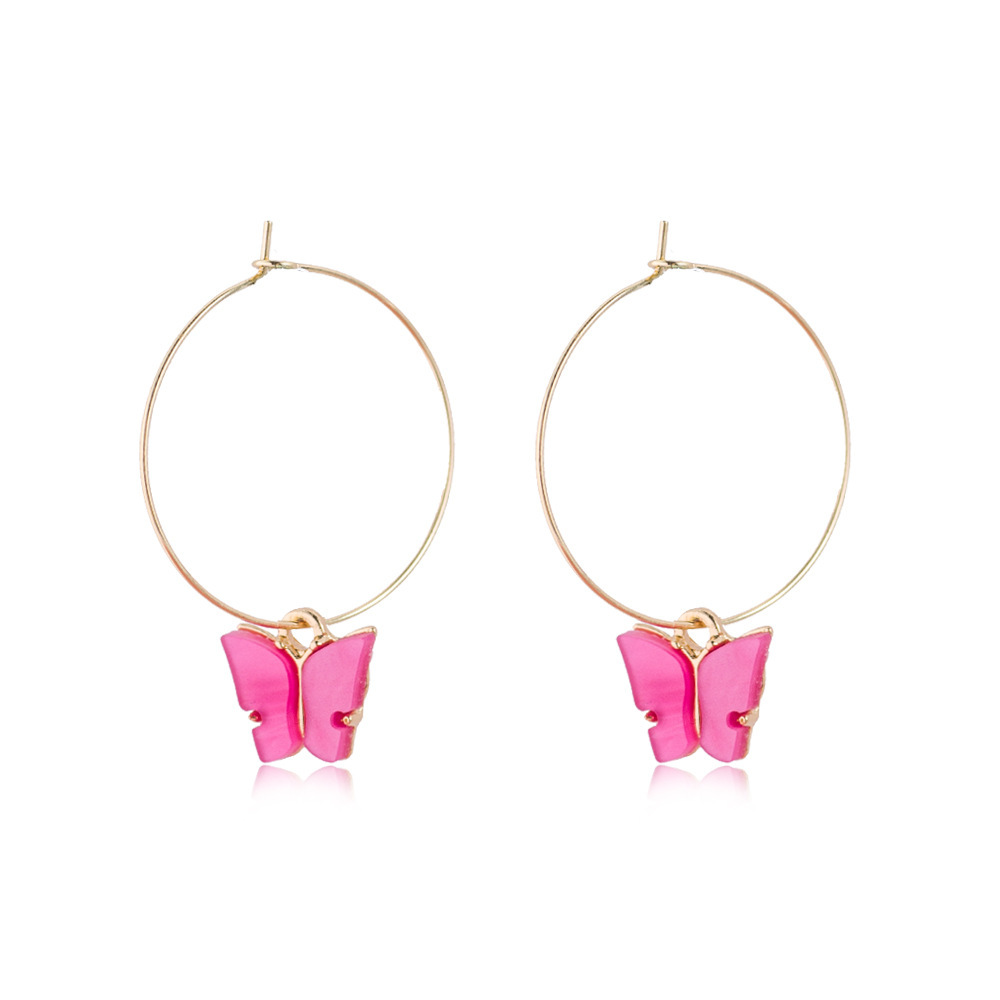 Acrylic Butterfly Hoop Earrings for Women Girls Fasion Vintage 30mm Hoops Piercing Drop Dangle Earring with Gold-plated