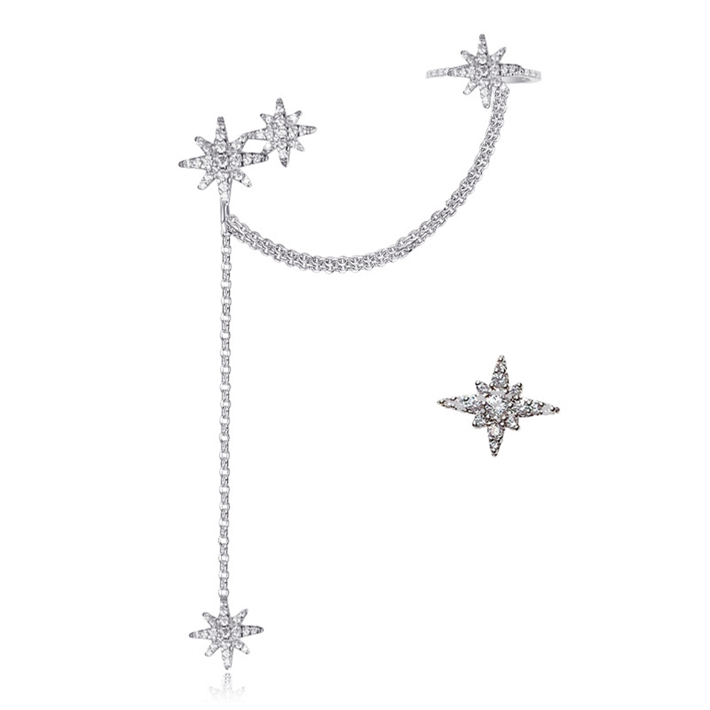 Sterling Star Tassel Earrings Long Dangle Wrap Cuff Threader Crawler Earrings Dangling Chain for Women