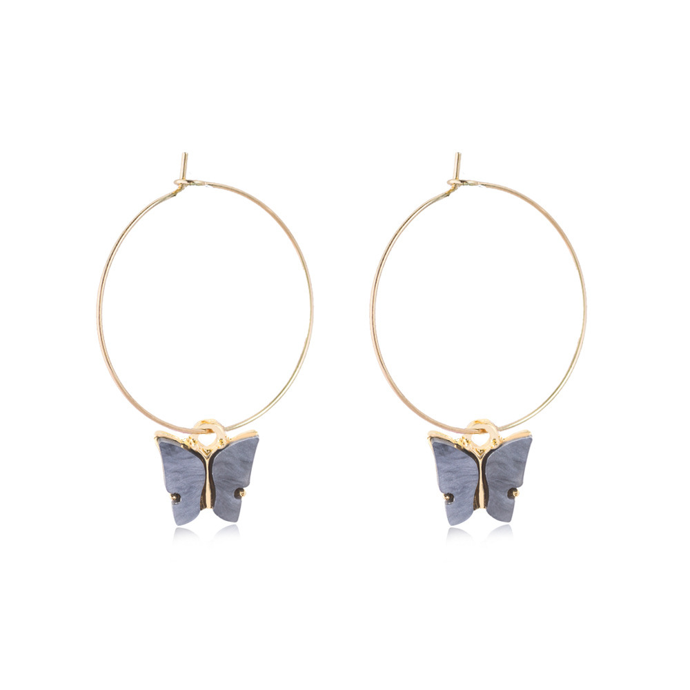 Acrylic Butterfly Hoop Earrings for Women Girls Fasion Vintage 30mm Hoops Piercing Drop Dangle Earring with Gold-plated