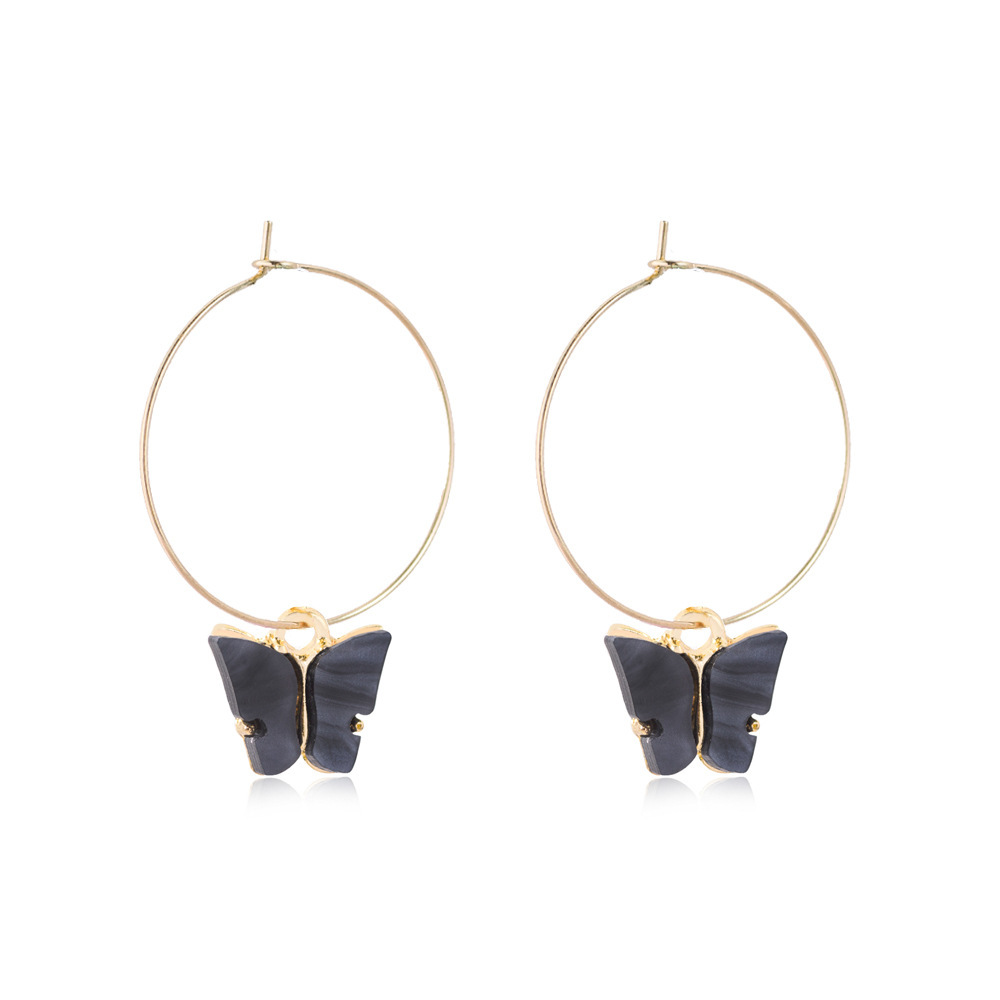 Acrylic Butterfly Hoop Earrings for Women Girls Fasion Vintage 30mm Hoops Piercing Drop Dangle Earring with Gold-plated