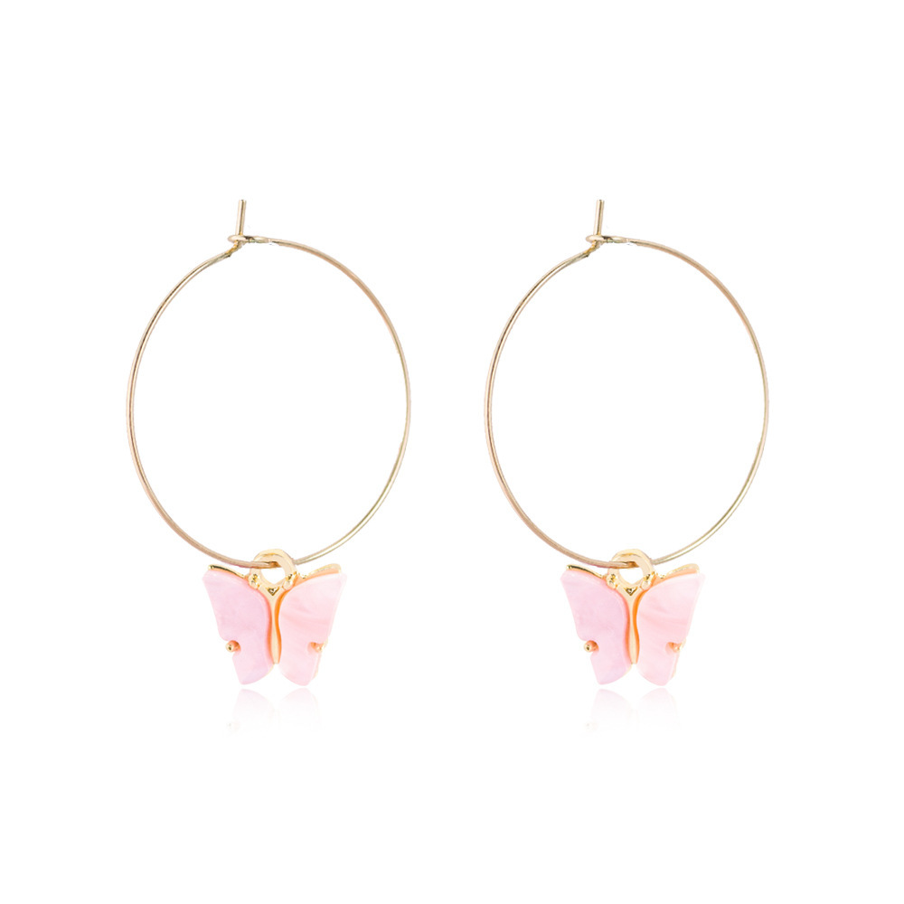Acrylic Butterfly Hoop Earrings for Women Girls Fasion Vintage 30mm Hoops Piercing Drop Dangle Earring with Gold-plated