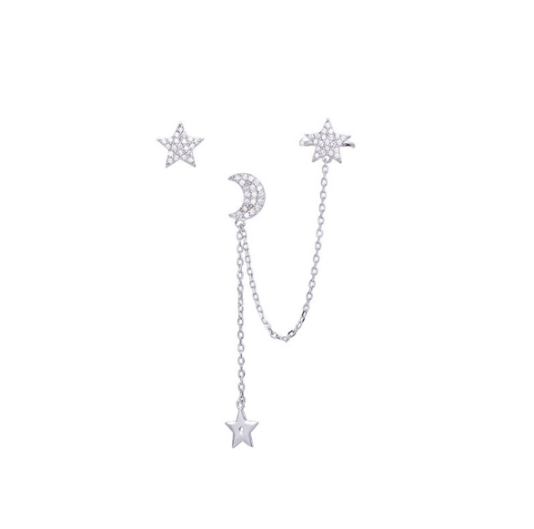 Sterling Star Tassel Earrings Long Dangle Wrap Cuff Threader Crawler Earrings Dangling Chain for Women
