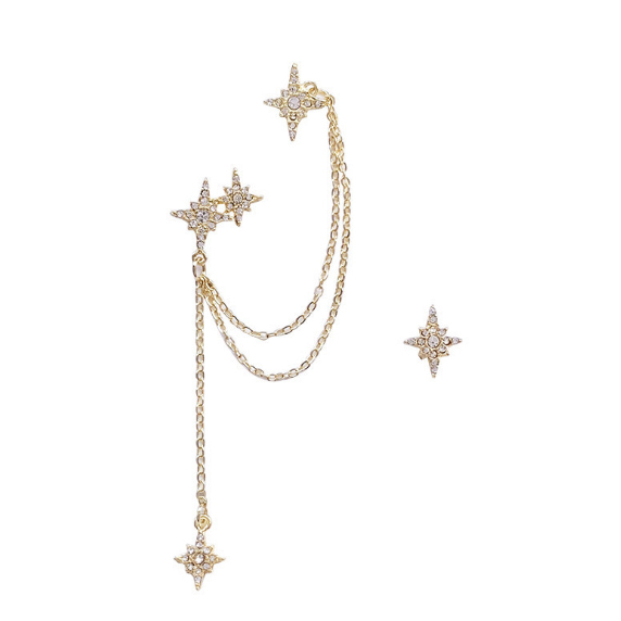 Sterling Star Tassel Earrings Long Dangle Wrap Cuff Threader Crawler Earrings Dangling Chain for Women