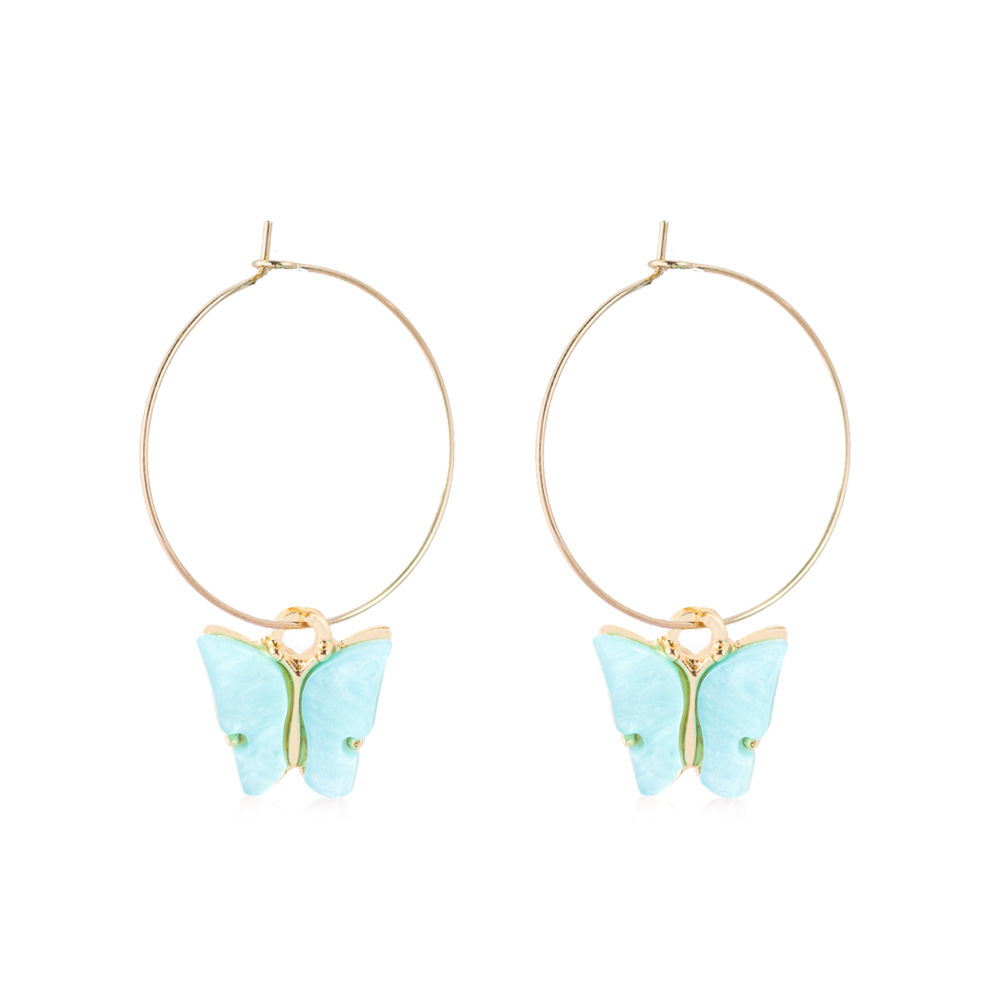 Acrylic Butterfly Hoop Earrings for Women Girls Fasion Vintage 30mm Hoops Piercing Drop Dangle Earring with Gold-plated