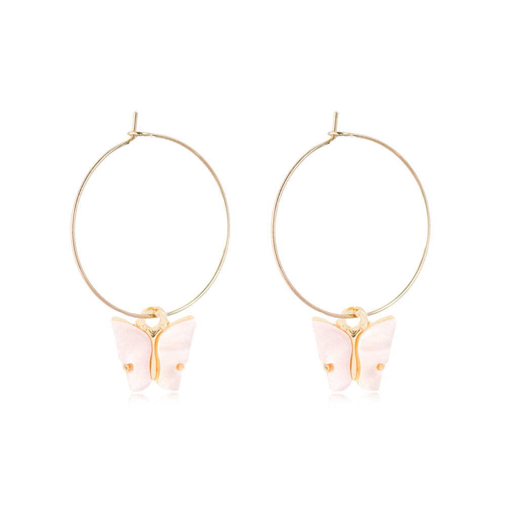 Acrylic Butterfly Hoop Earrings for Women Girls Fasion Vintage 30mm Hoops Piercing Drop Dangle Earring with Gold-plated