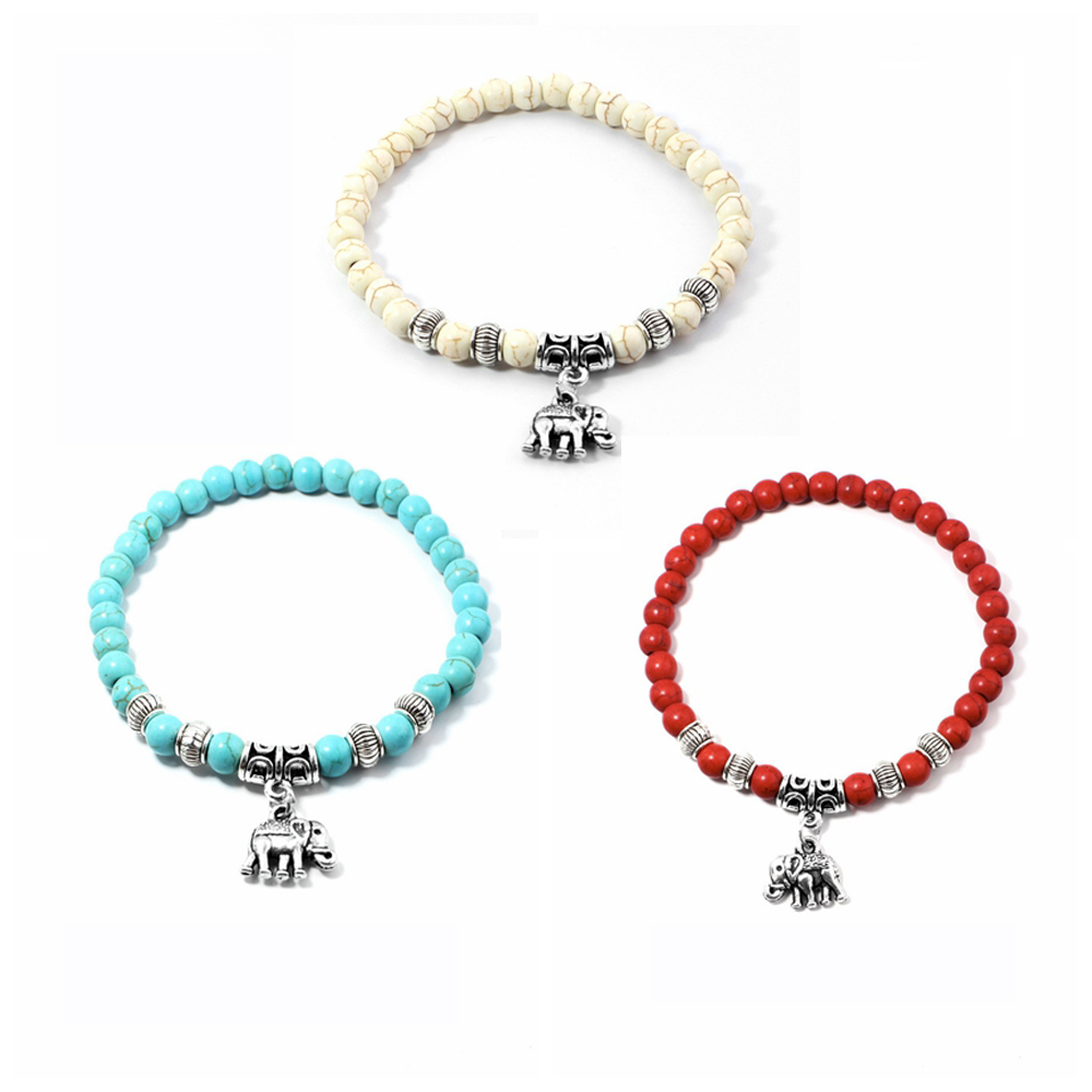 Fashion Natural Stone Beaded Howlite Turquoise Elephant Buddha Beads Yoga Bracelet Chakra Crystal Beads Charms Bracelets Jewelry