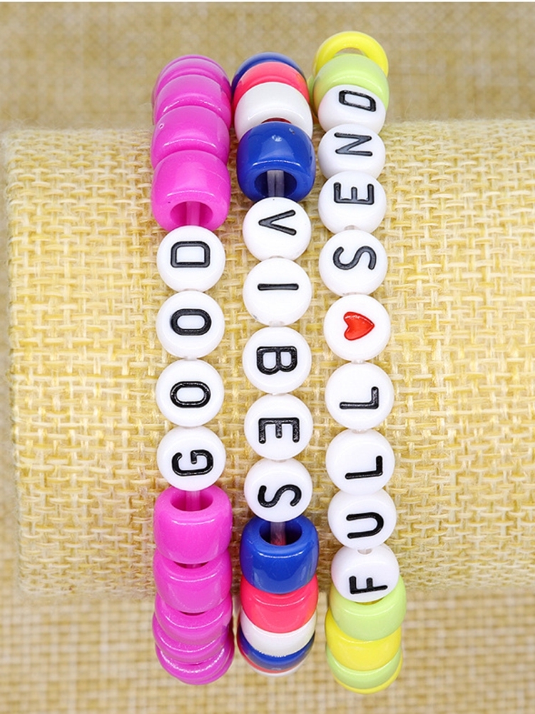 3PCS Friendship Bracelet Handcrafted Handmade Plur Accessory EDM Music Festival Words Beaded String Bracelets