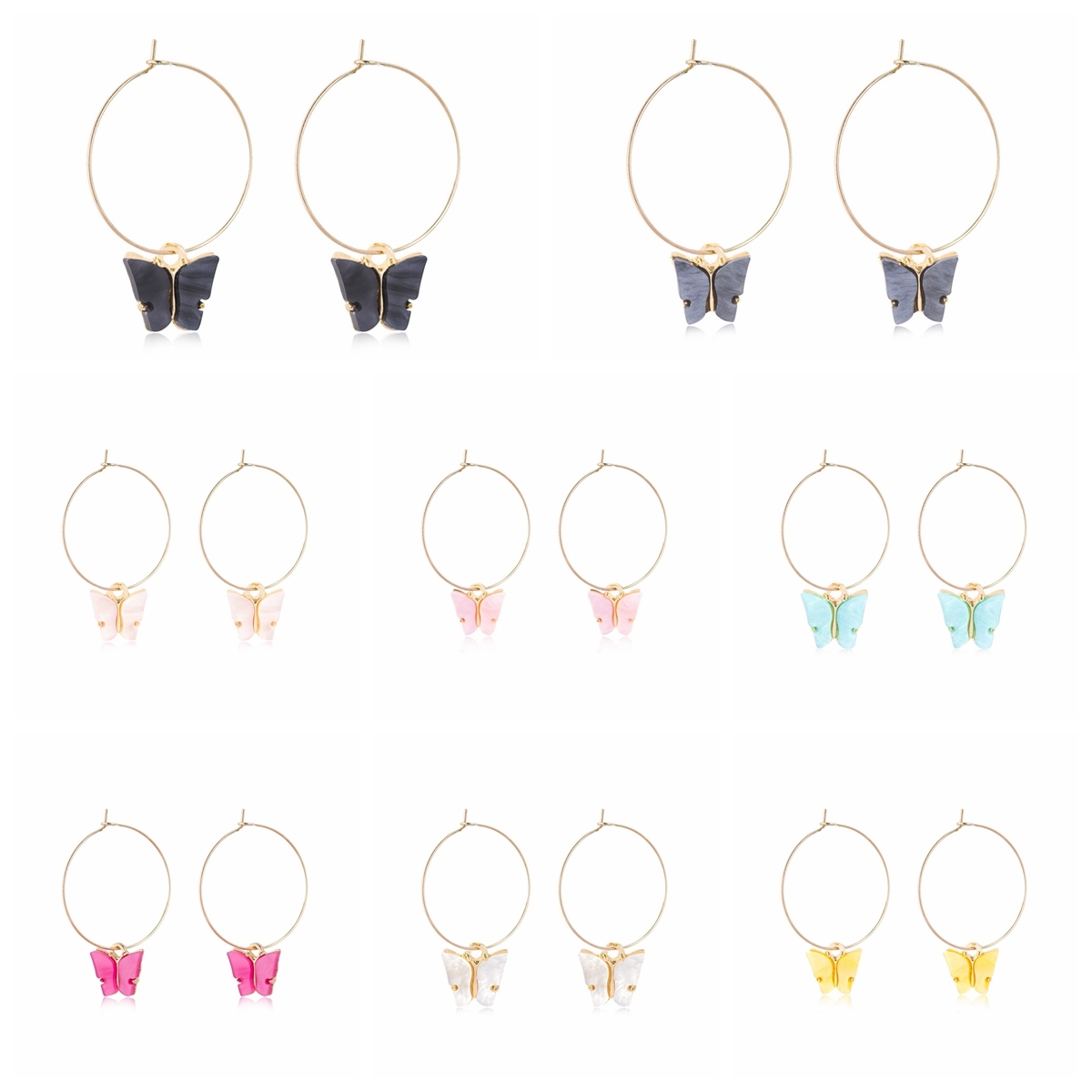 Acrylic Butterfly Hoop Earrings for Women Girls Fasion Vintage 30mm Hoops Piercing Drop Dangle Earring with Gold-plated
