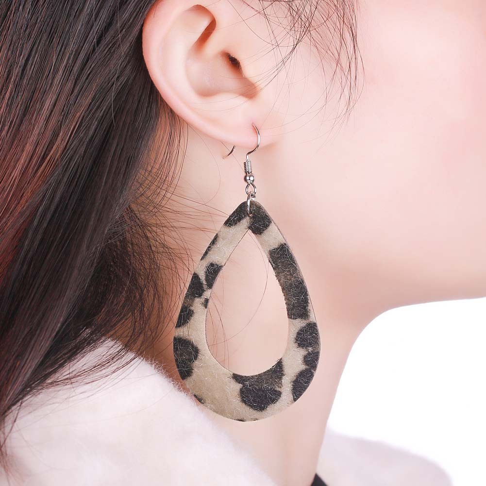 Leopard Print Leather Teardrop Earrings for Women Dangle Leaf Earrings Set for Girls Gifts