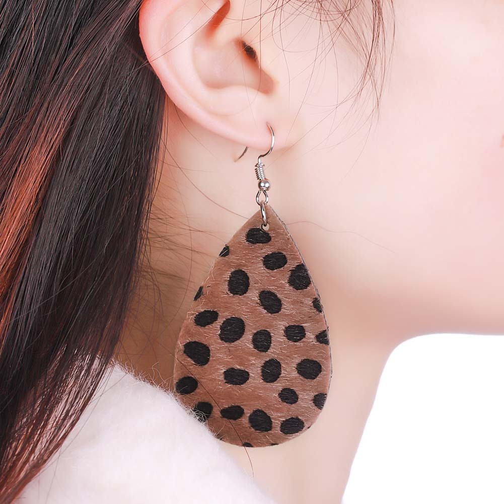 Leopard Print Leather Teardrop Earrings for Women Dangle Leaf Earrings Set for Girls Gifts