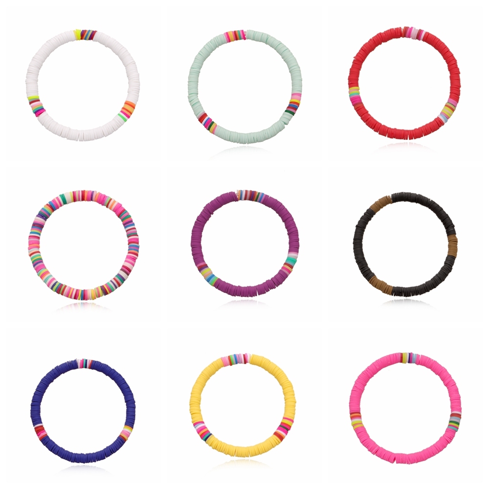 Soft Clay Surfer African Beads Choker Colorful Bracelet Elastic Handmade Boho Lightweight for Women Girls 6mm Summer Beach