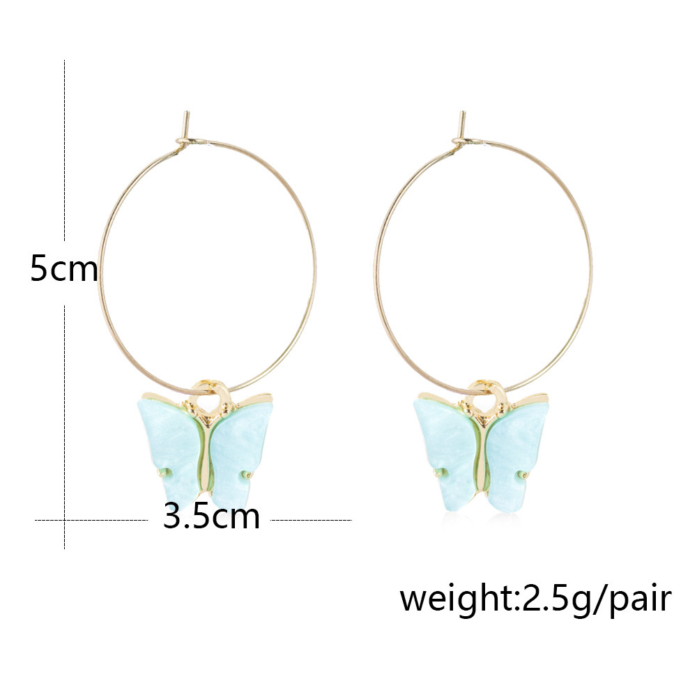 Acrylic Butterfly Hoop Earrings for Women Girls Fasion Vintage 30mm Hoops Piercing Drop Dangle Earring with Gold-plated