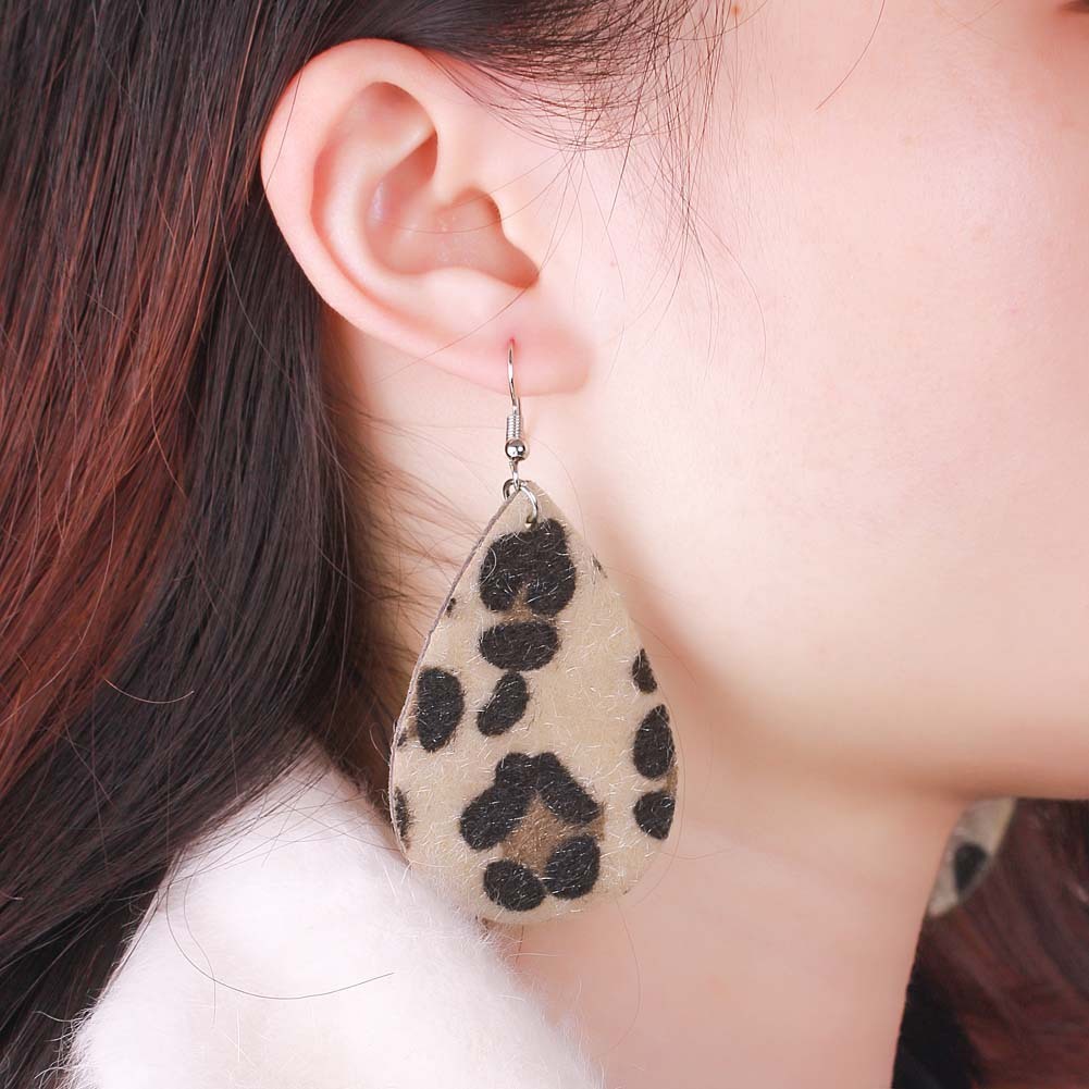 Leopard Print Leather Teardrop Earrings for Women Dangle Leaf Earrings Set for Girls Gifts