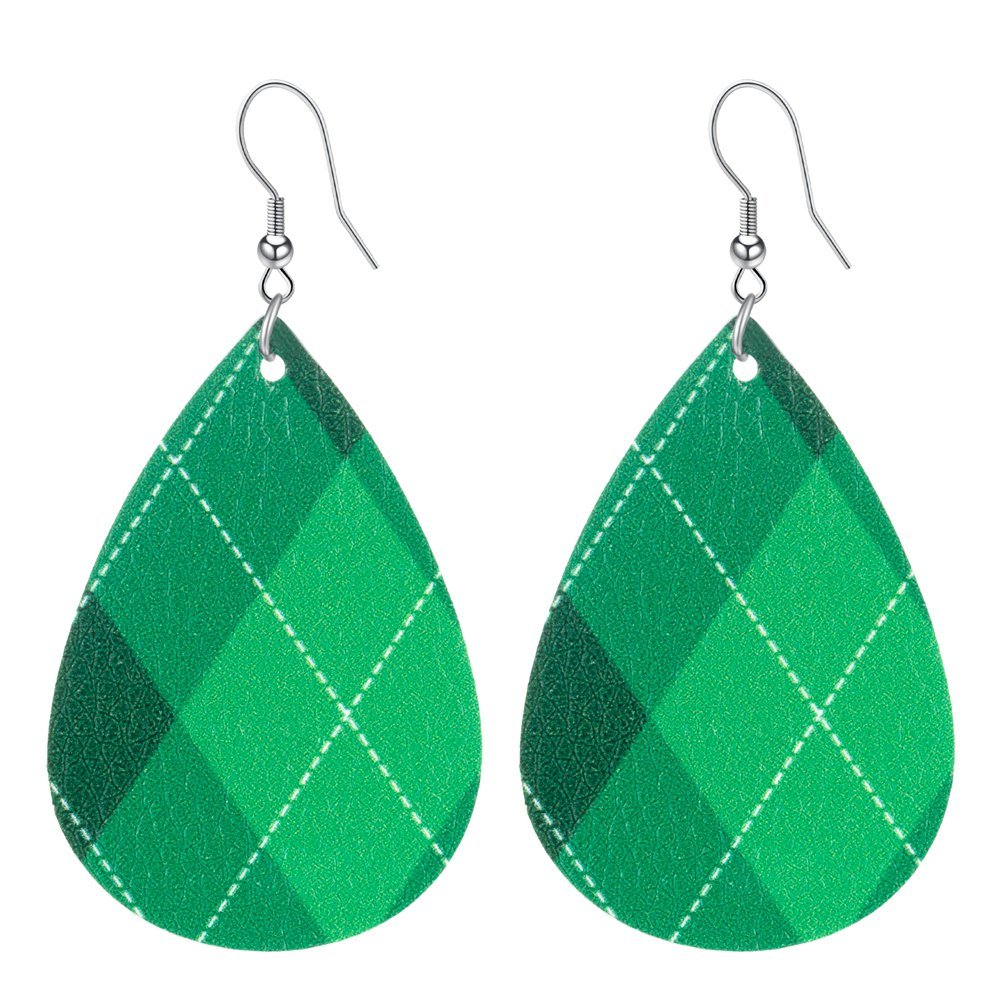 Plaid Leather Earrings for Women Lightweight Drop Earrings Teardrop Dangle Faux Statement