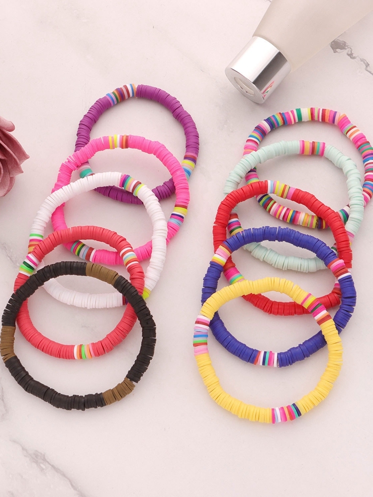 Soft Clay Surfer African Beads Choker Colorful Bracelet Elastic Handmade Boho Lightweight for Women Girls 6mm Summer Beach