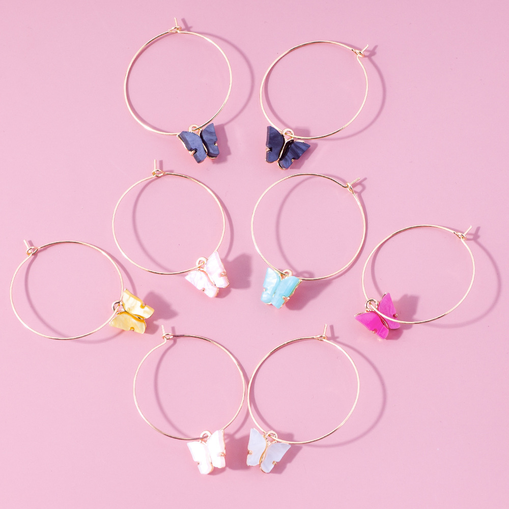 Acrylic Butterfly Hoop Earrings for Women Girls Fasion Vintage 30mm Hoops Piercing Drop Dangle Earring with Gold-plated