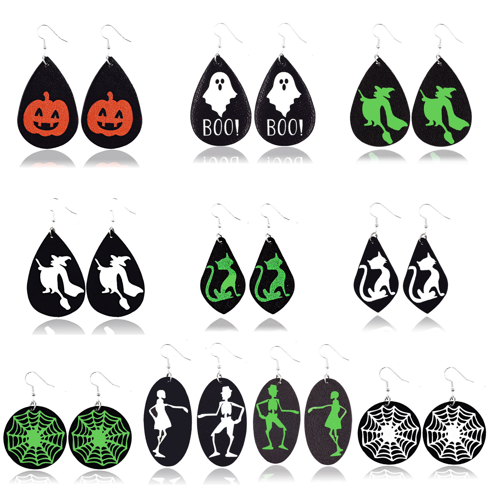 Halloween Earrings Teardrop Earrings Faux Double Leather Dangle Earrings for Halloween Costume Party Decoration Jewelry