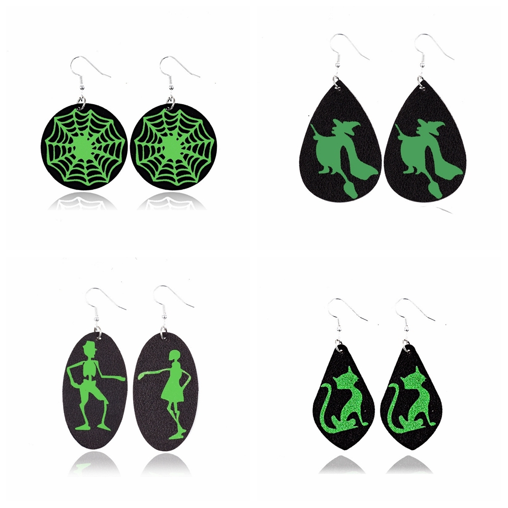 Halloween Earrings Teardrop Earrings Faux Double Leather Dangle Earrings for Halloween Costume Party Decoration Jewelry