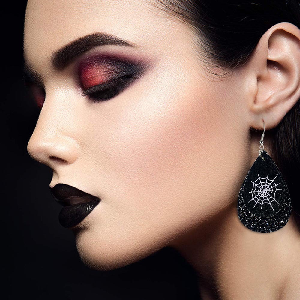 Halloween Earrings Teardrop Earrings Faux Double Leather Dangle Earrings for Halloween Costume Party Decoration Jewelry