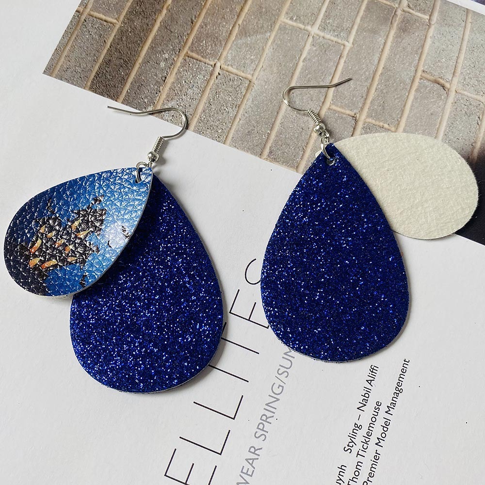 Halloween Earrings Teardrop Earrings Faux Double Leather Dangle Earrings for Halloween Costume Party Decoration Jewelry
