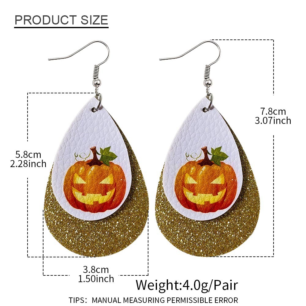 Halloween Earrings Teardrop Earrings Faux Double Leather Dangle Earrings for Halloween Costume Party Decoration Jewelry