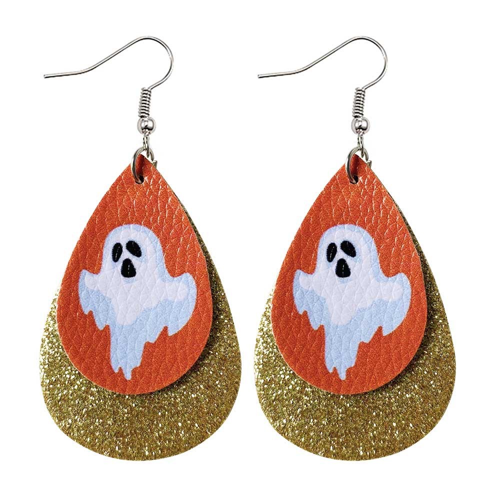 Halloween Earrings Teardrop Earrings Faux Double Leather Dangle Earrings for Halloween Costume Party Decoration Jewelry