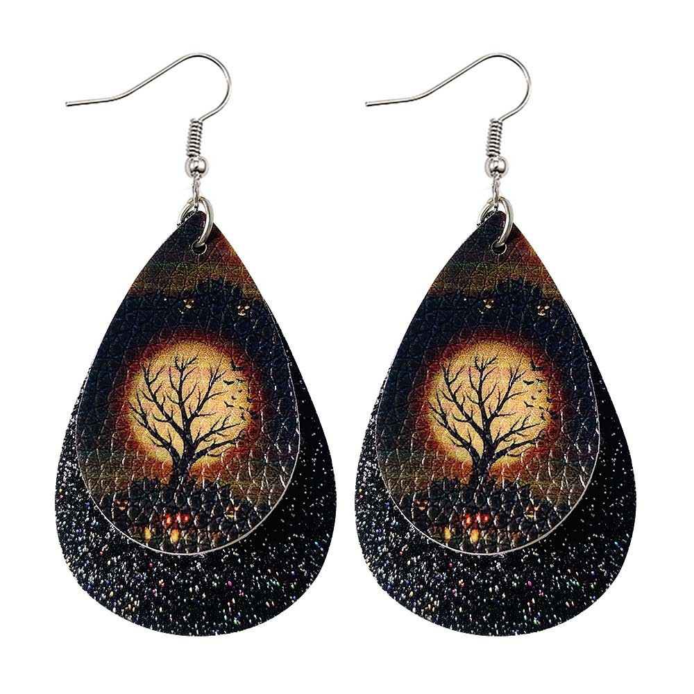 Halloween Earrings Teardrop Earrings Faux Double Leather Dangle Earrings for Halloween Costume Party Decoration Jewelry