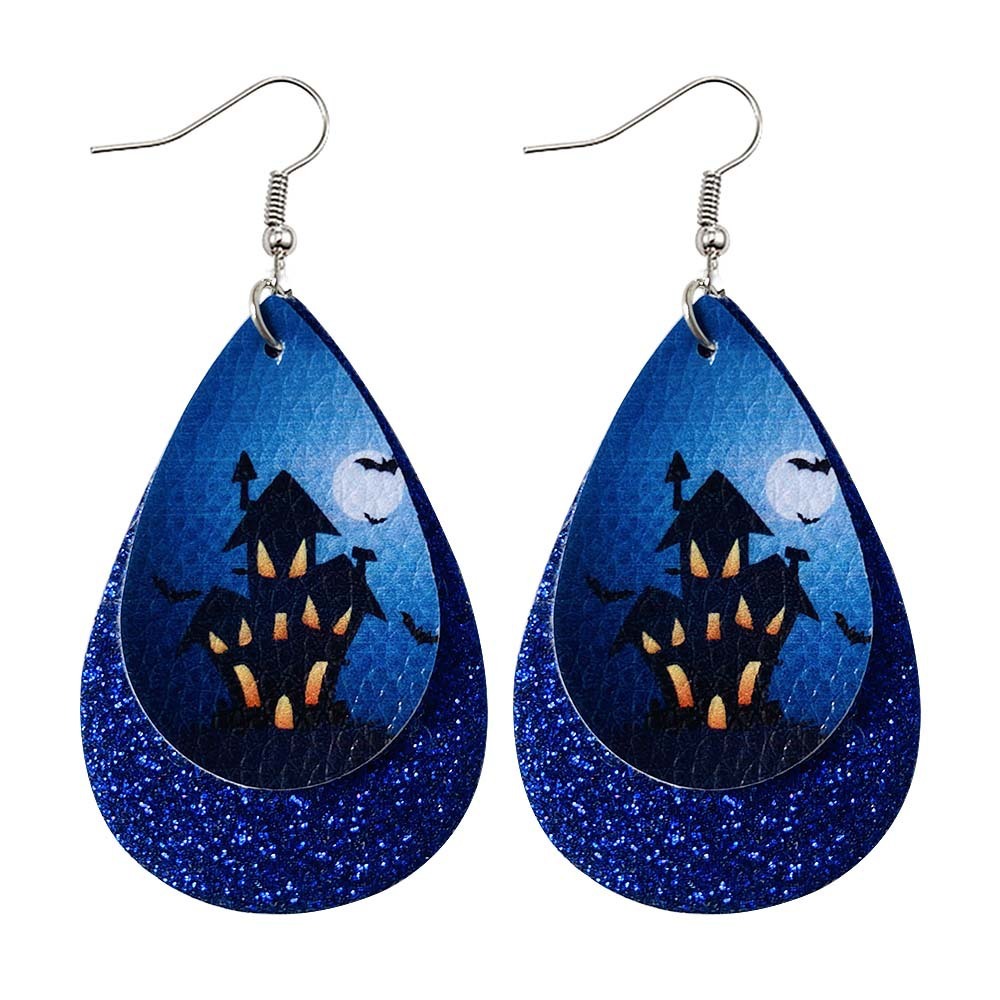 Halloween Earrings Teardrop Earrings Faux Double Leather Dangle Earrings for Halloween Costume Party Decoration Jewelry