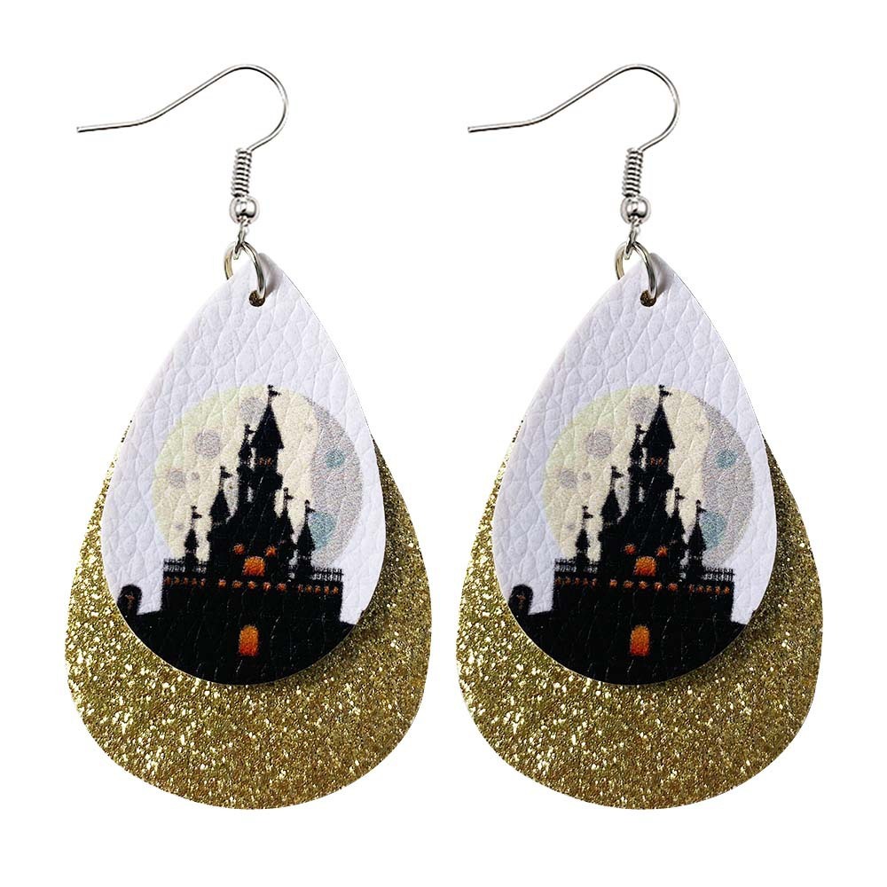 Halloween Earrings Teardrop Earrings Faux Double Leather Dangle Earrings for Halloween Costume Party Decoration Jewelry
