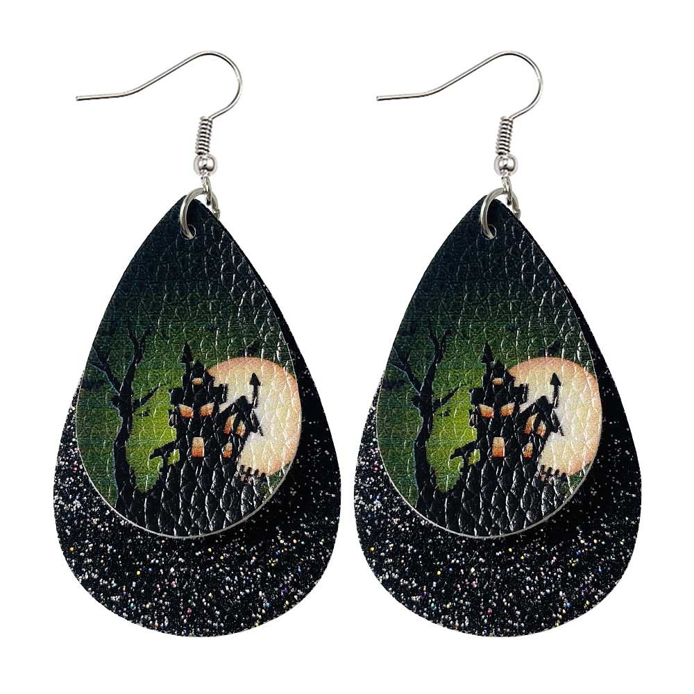 Halloween Earrings Teardrop Earrings Faux Double Leather Dangle Earrings for Halloween Costume Party Decoration Jewelry