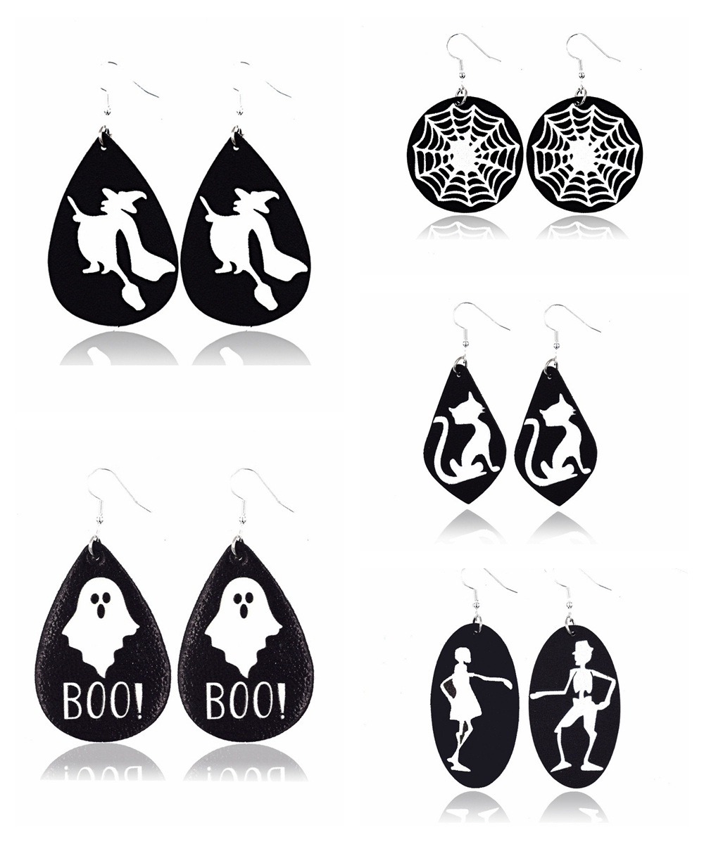 Halloween Earrings Teardrop Earrings Faux Double Leather Dangle Earrings for Halloween Costume Party Decoration Jewelry