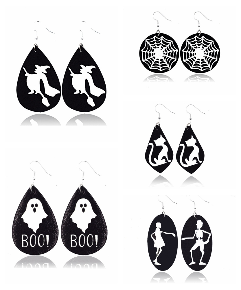 Halloween Earrings Teardrop Earrings Faux Double Leather Dangle Earrings for Halloween Costume Party Decoration Jewelry