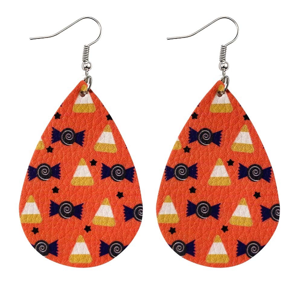 Halloween Earrings Teardrop Earrings Faux Double Leather Dangle Earrings for Halloween Costume Party Decoration Jewelry