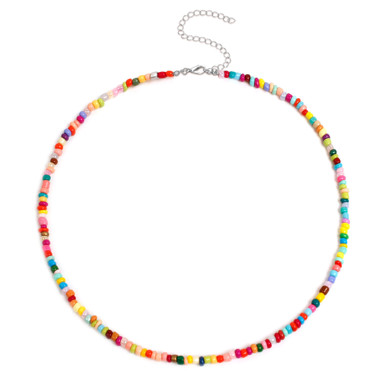 Boho Glass Seed Bead Choker Necklace Colorful Bead Necklaces Rainbow Beach Bead Choker Necklaces for Women