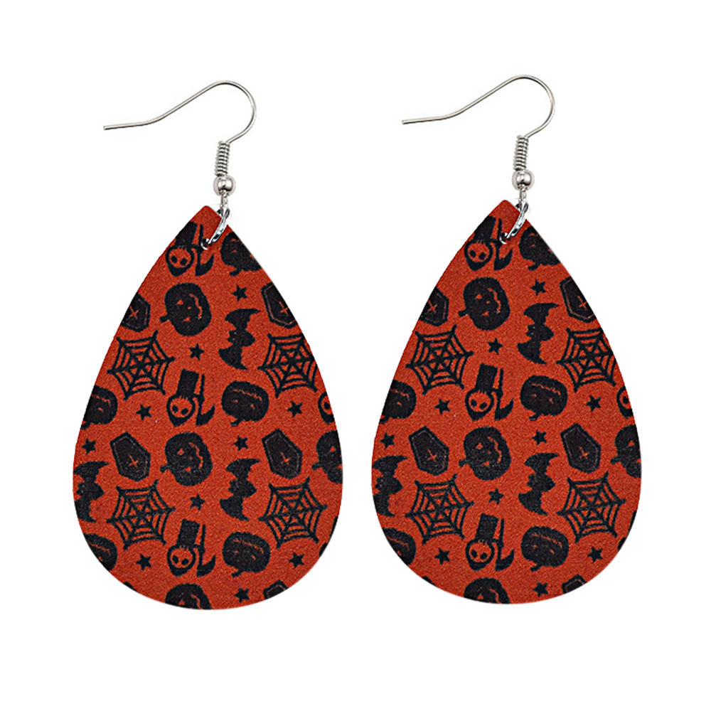 Halloween Earrings Teardrop Earrings Faux Double Leather Dangle Earrings for Halloween Costume Party Decoration Jewelry