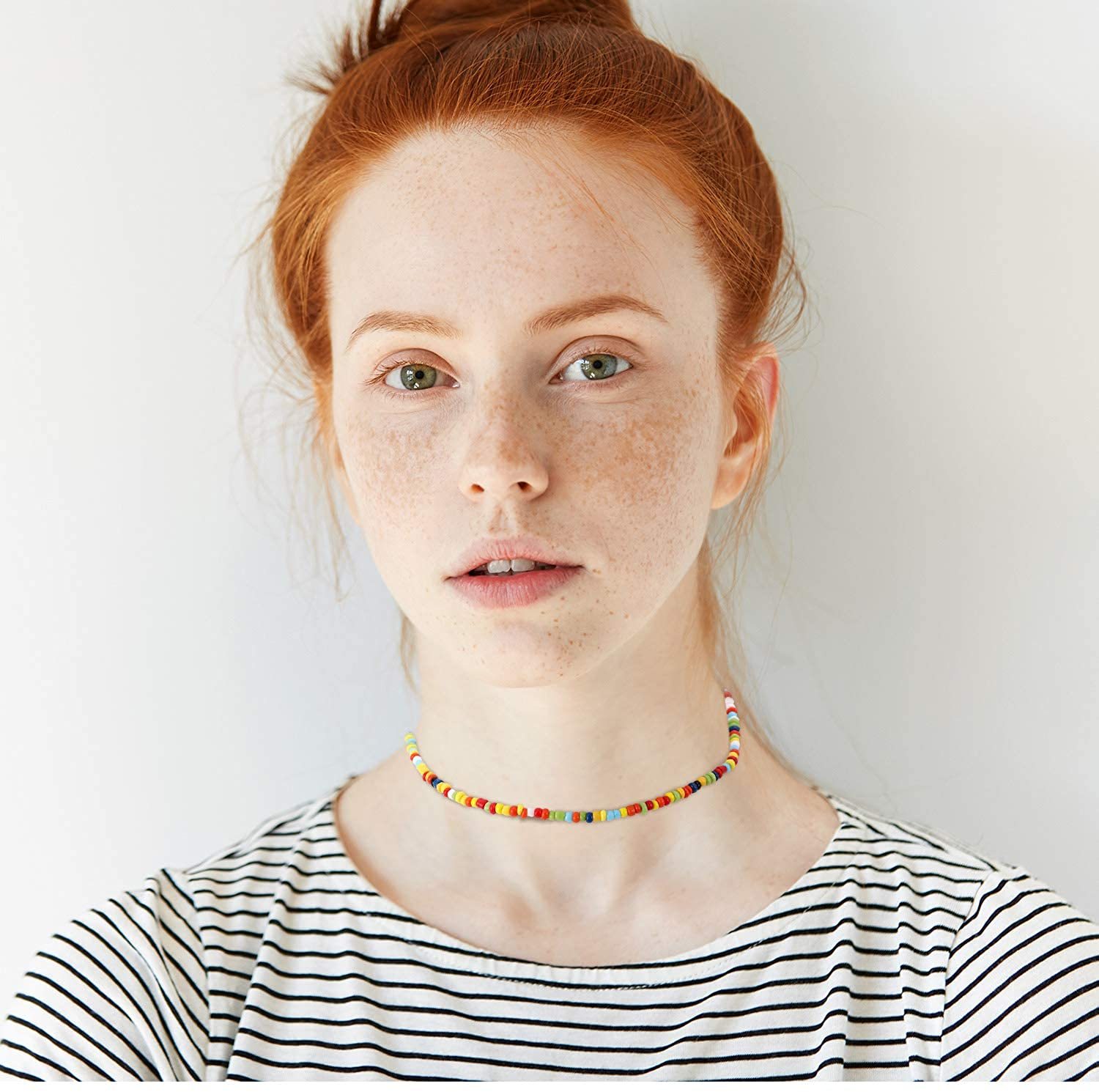 Boho Glass Seed Bead Choker Necklace Colorful Bead Necklaces Rainbow Beach Bead Choker Necklaces for Women