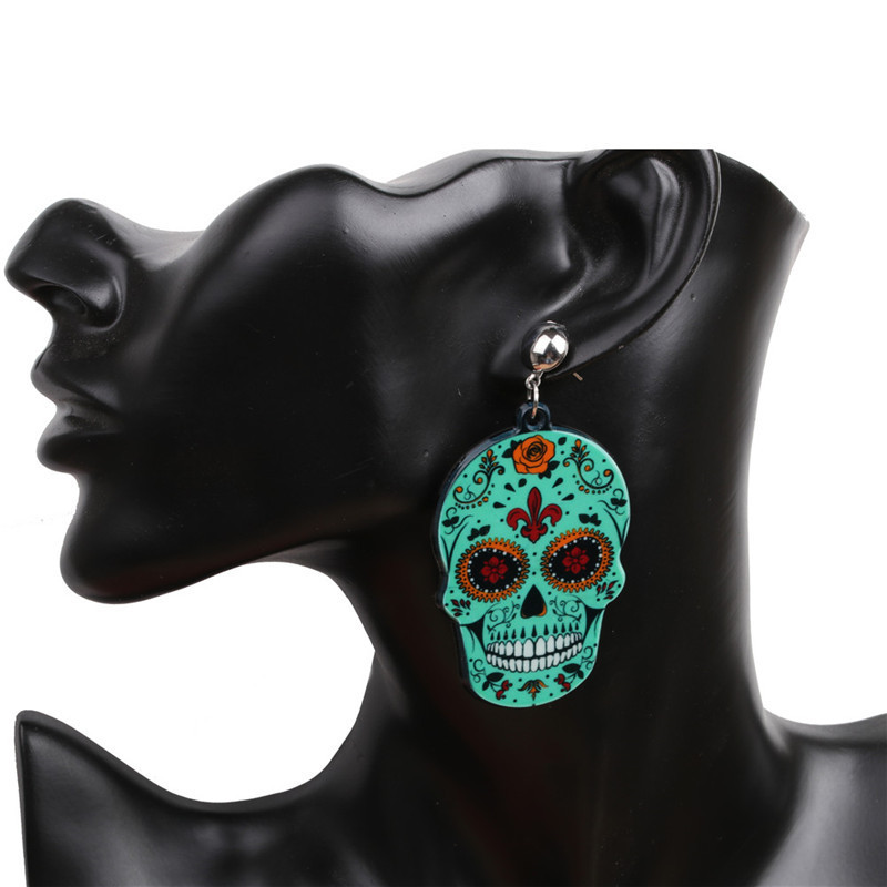 Halloween Skull Earrings Faux  Dangle Costume Party Decoration Earring Jewelry