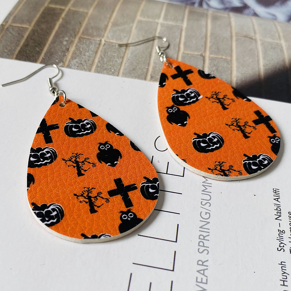 Halloween Earrings Teardrop Earrings Faux Double Leather Dangle Earrings for Halloween Costume Party Decoration Jewelry