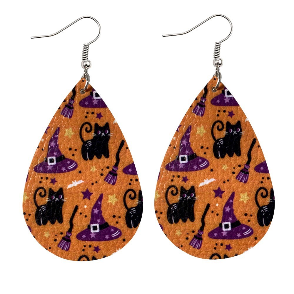 Halloween Earrings Teardrop Earrings Faux Double Leather Dangle Earrings for Halloween Costume Party Decoration Jewelry