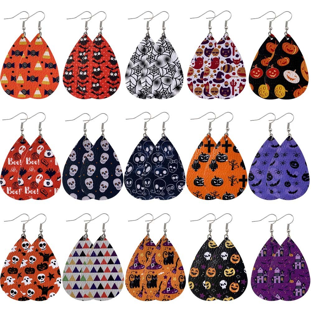 Halloween Earrings Teardrop Earrings Faux Double Leather Dangle Earrings for Halloween Costume Party Decoration Jewelry