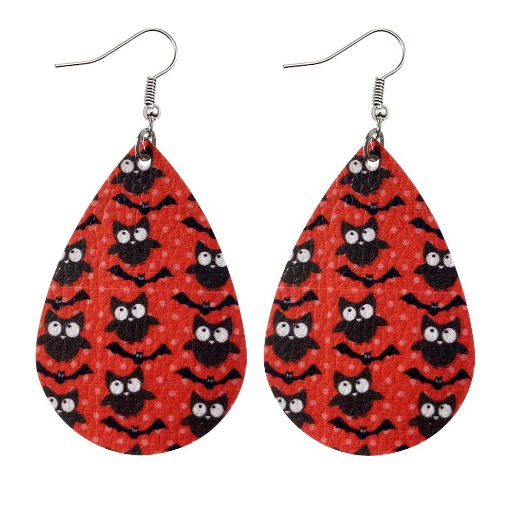 Halloween Earrings Teardrop Earrings Faux Double Leather Dangle Earrings for Halloween Costume Party Decoration Jewelry