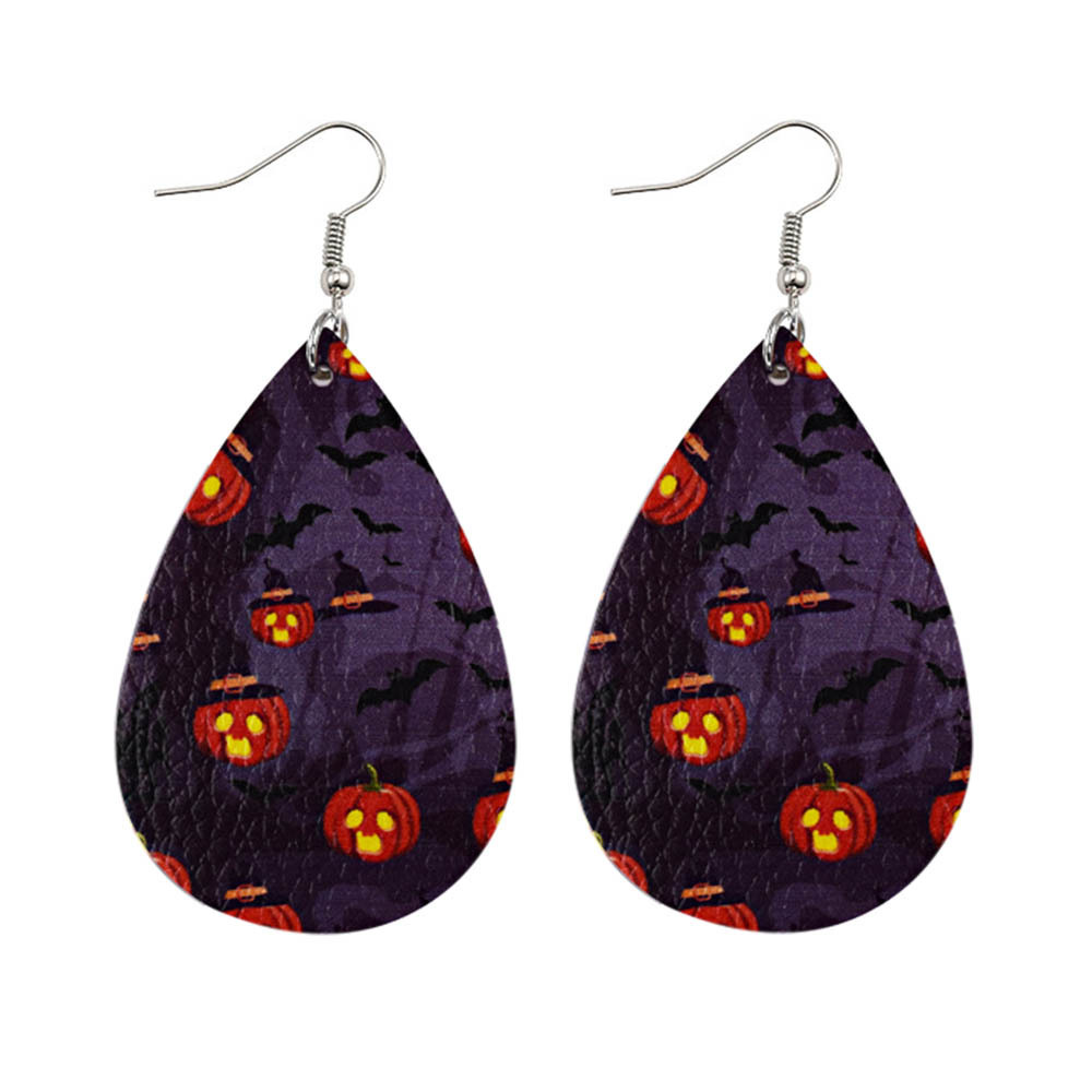 Halloween Earrings Teardrop Earrings Faux Double Leather Dangle Earrings for Halloween Costume Party Decoration Jewelry