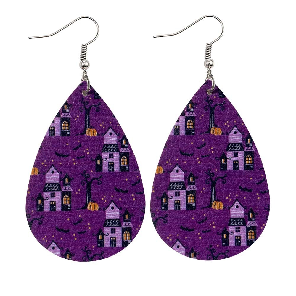 Halloween Earrings Teardrop Earrings Faux Double Leather Dangle Earrings for Halloween Costume Party Decoration Jewelry