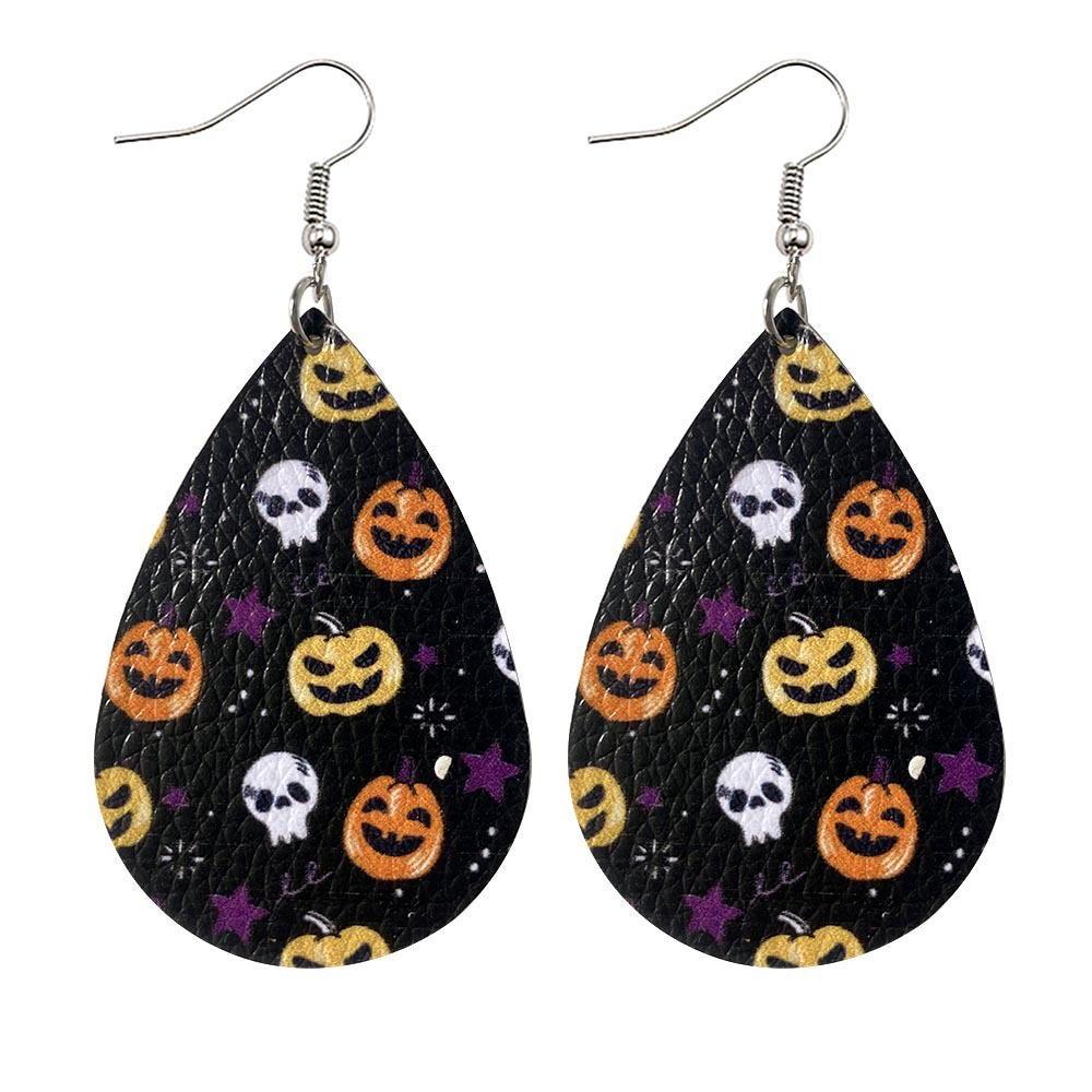 Halloween Earrings Teardrop Earrings Faux Double Leather Dangle Earrings for Halloween Costume Party Decoration Jewelry