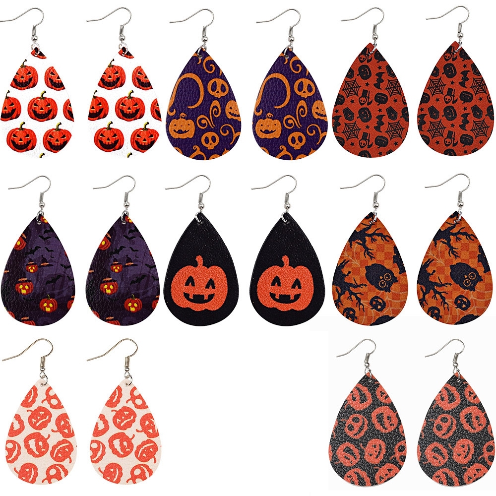 Halloween Earrings Teardrop Earrings Faux Double Leather Dangle Earrings for Halloween Costume Party Decoration Jewelry