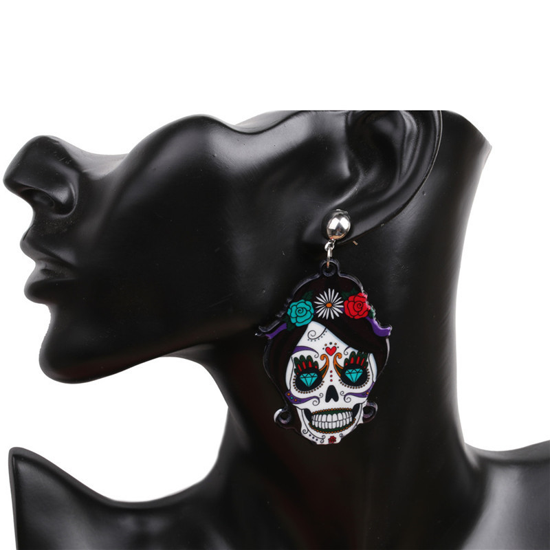 Halloween Skull Earrings Faux  Dangle Costume Party Decoration Earring Jewelry
