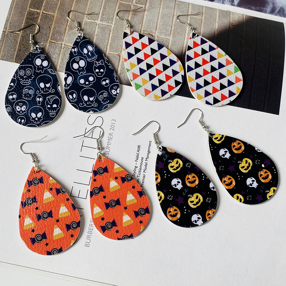 Halloween Earrings Teardrop Earrings Faux Double Leather Dangle Earrings for Halloween Costume Party Decoration Jewelry