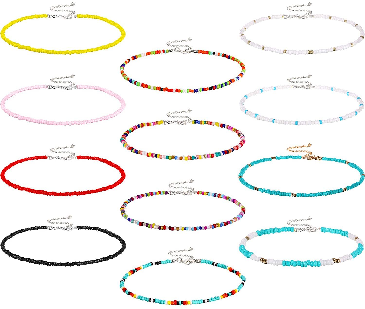 Boho Glass Seed Bead Choker Necklace Colorful Bead Necklaces Rainbow Beach Bead Choker Necklaces for Women